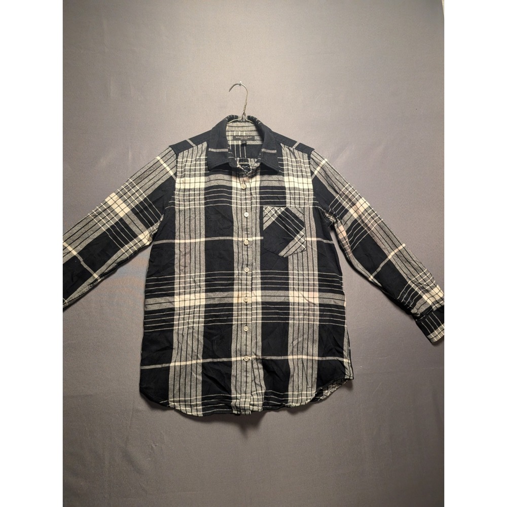 Banana Republic Soft Wash Flannel Shirt Womens Small Black White Plaid Button Up
